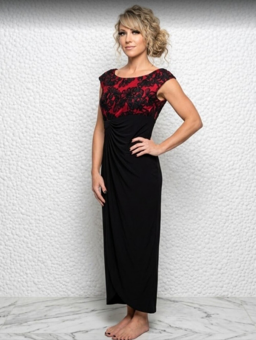 Whimsigoth Vampire Grunge Maxi Dress Medium Lace Detail Red Black Flowy Open